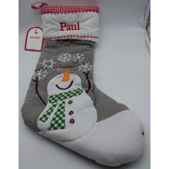Pottery Barn Kids Paul Snowman Snowflakes Christmas Holiday Stocking Quilted - Picture 10 of 10